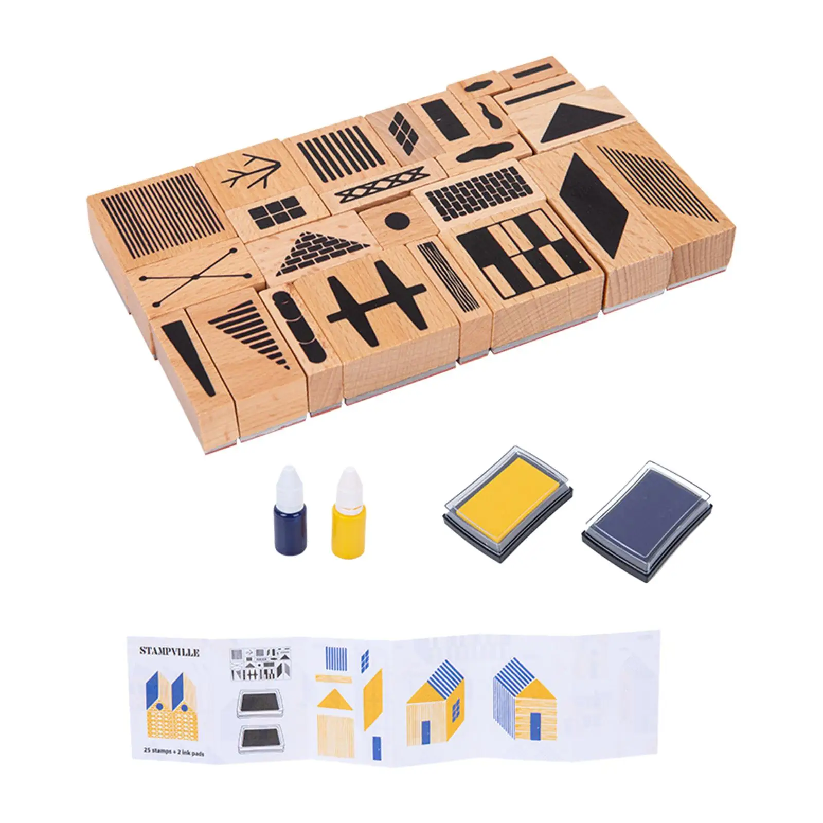 

Town Themed Wooden Stamp Set Educational Arts Crafts Sensory Toy with Ink Pad for Girls Boys Birthday Crafting Children Kids