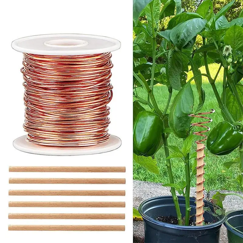 

Plant Climbing Stakes Reusable Oblate Copper Wire Twist Tie With 6 Stake For Planters Gardens Outdoor Flower Supports Stand