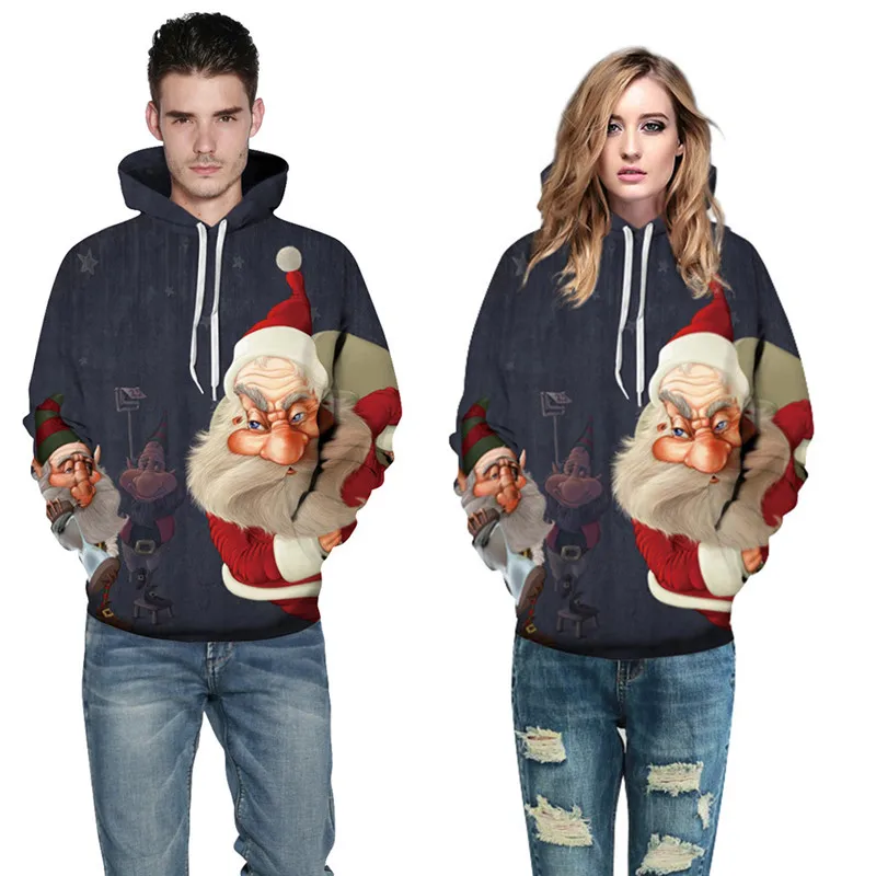 

Santa Claus Digital Printing Lovers Wear 3D Unisex Printing Hooded Sweater Novelty Sweaters Ugly Christmas Sweater Casual Baseba