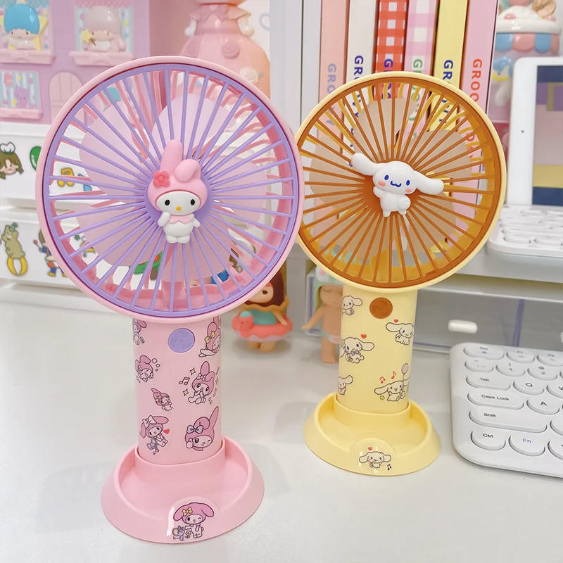 

Sanrioed My Melody Cinnamoroll Kuromi USB Hand Held Desktop Small Fan Charging Fan Bedroom Bracket Portable Holding Cute Cartoon