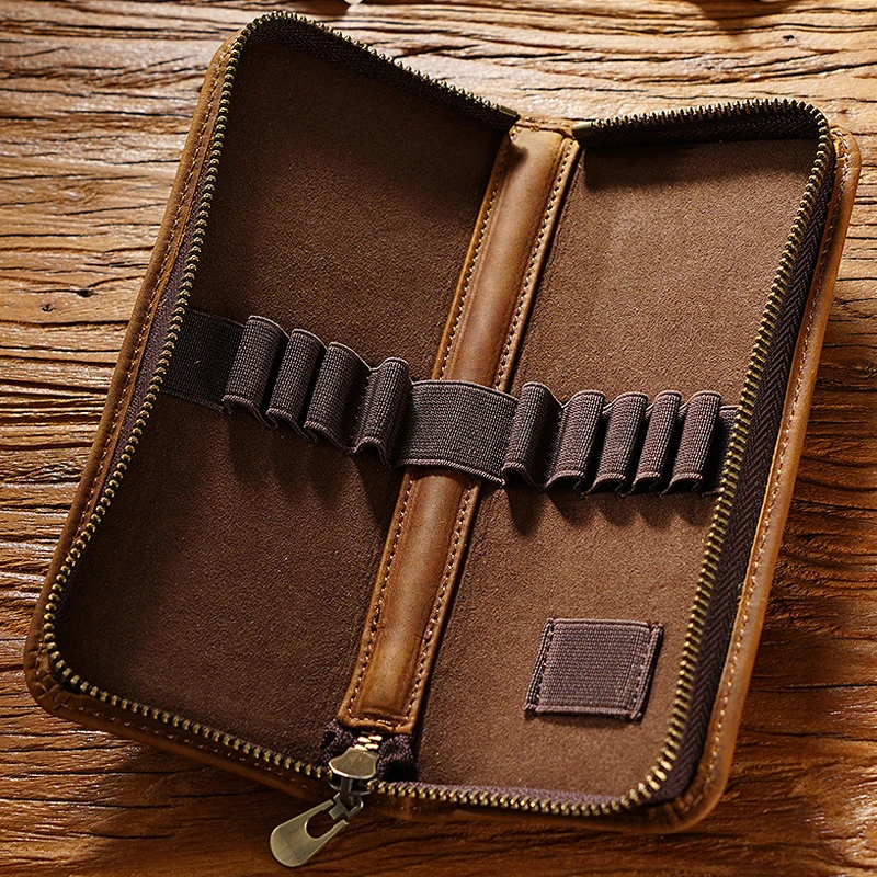 Case Pen Hold Holder Zipper Nature Cowhide Stationery Storage Bag Pencilcase School Office Tools