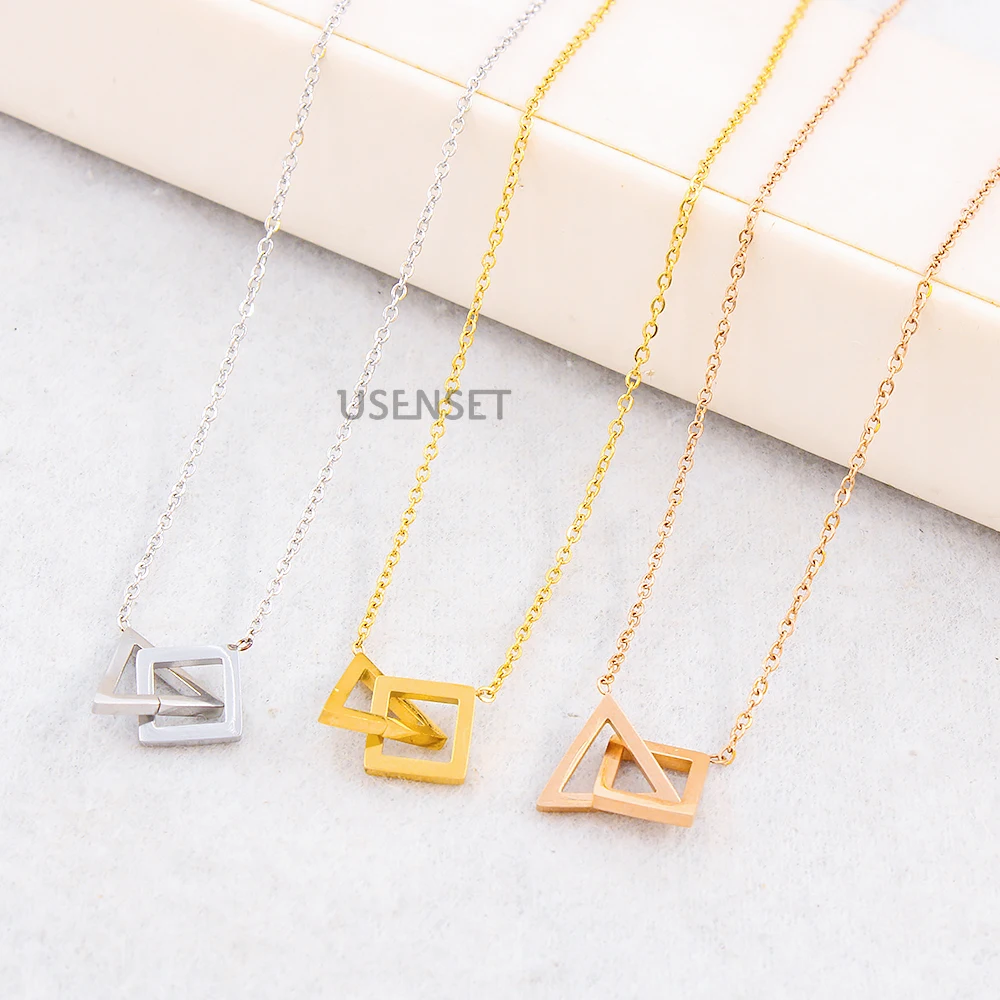 

Stainless Steel Pendant Jewelry Geometry Interlocking Square Triangle Men Modern Trendy Stacking Streetwear Necklace YS327