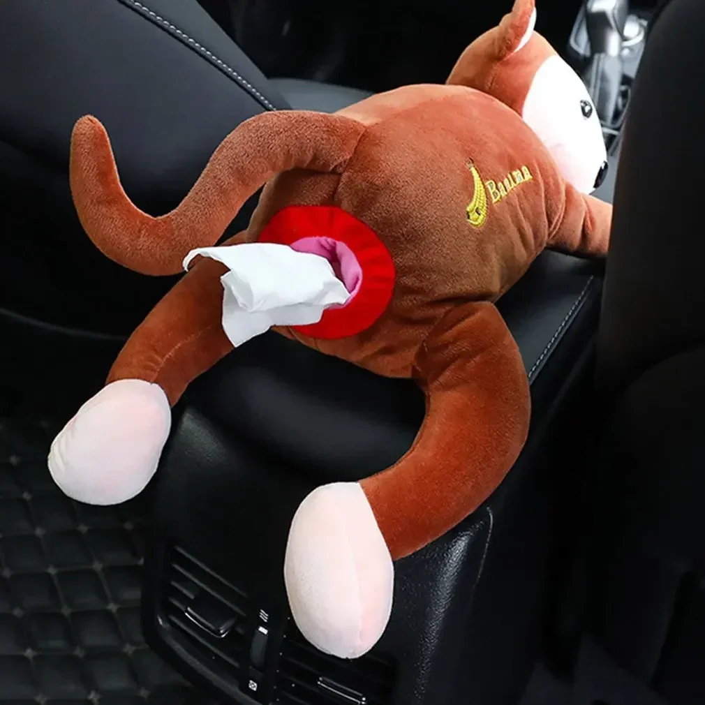 Creatieve Pippi Aap Tissue Doos Auto Levert Opslag Opknoping Soort Autostoel Terug Pop Cartoon Leuke Автомобильный держатель