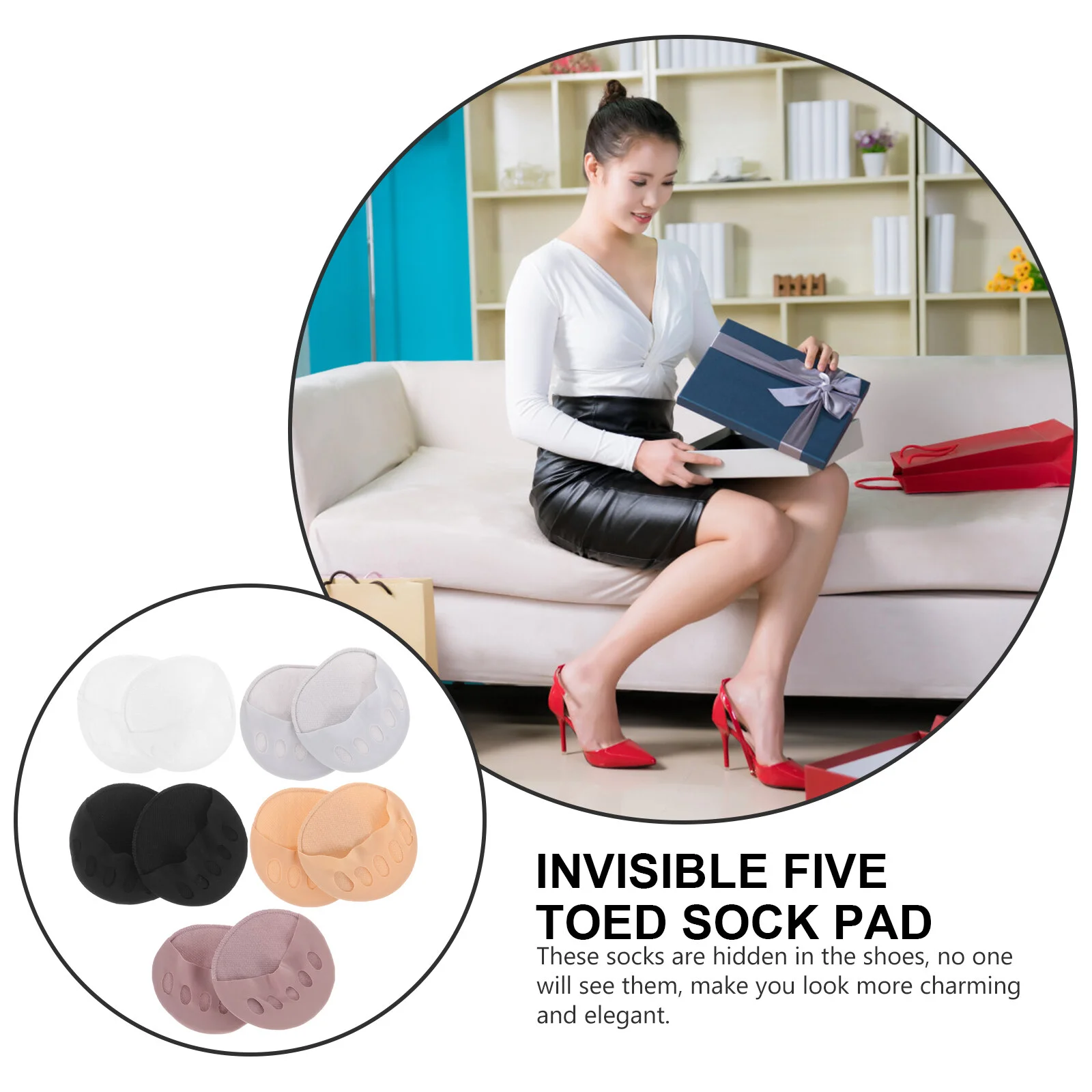 5 Pairs Socks High Heel Women Separated Finger Anti-skid Palm Non-slip Half Invisible Summer Toe Cotton Women's Forefoot