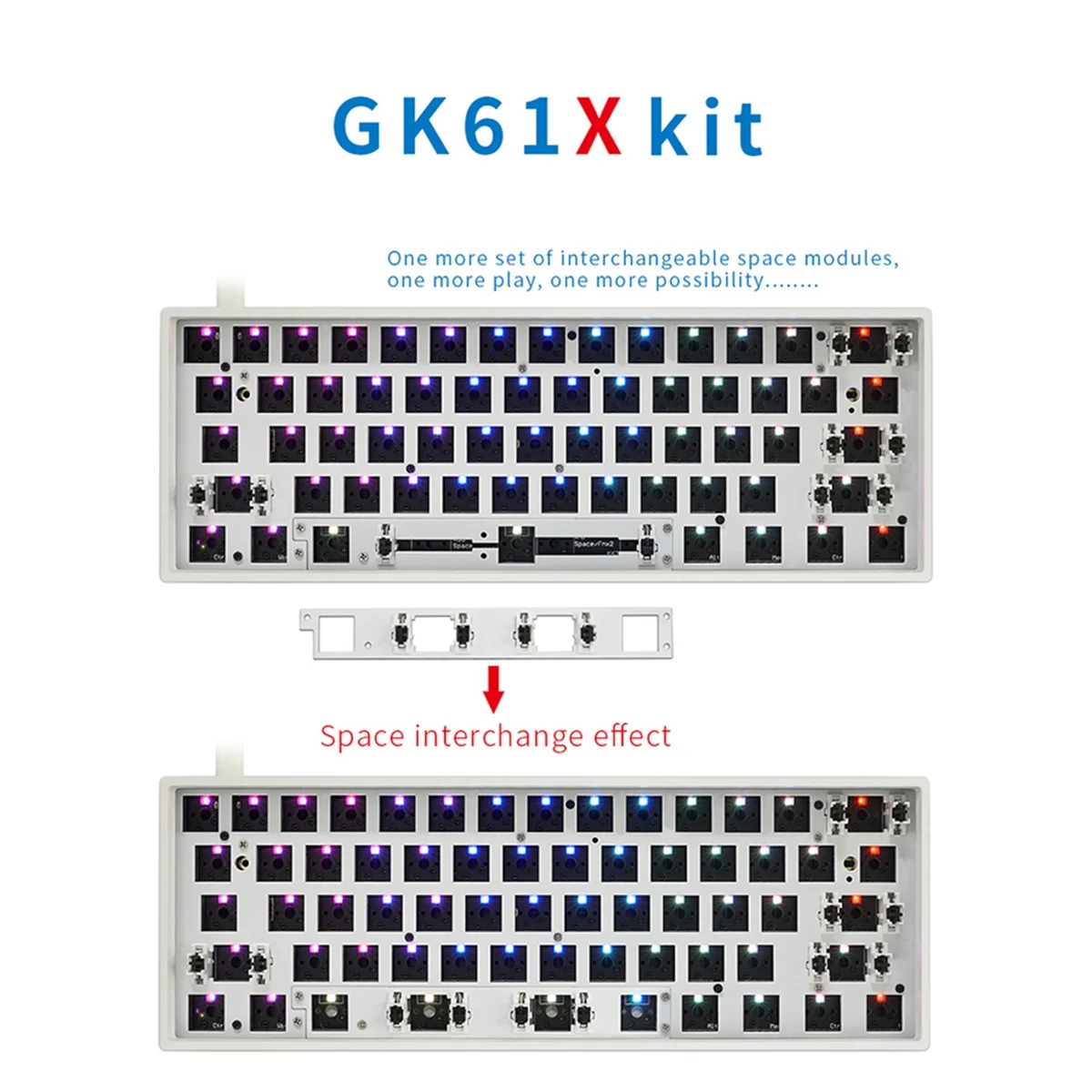 Механическая клавиатура Gk61X 60% Rgb переключатель светодиодов розетка для горячей