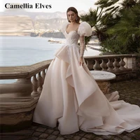 elegant a line wedding dresses 2022 for women bride dress puff sleeves spaghetti straps applique bridal gowns vestidos de novia