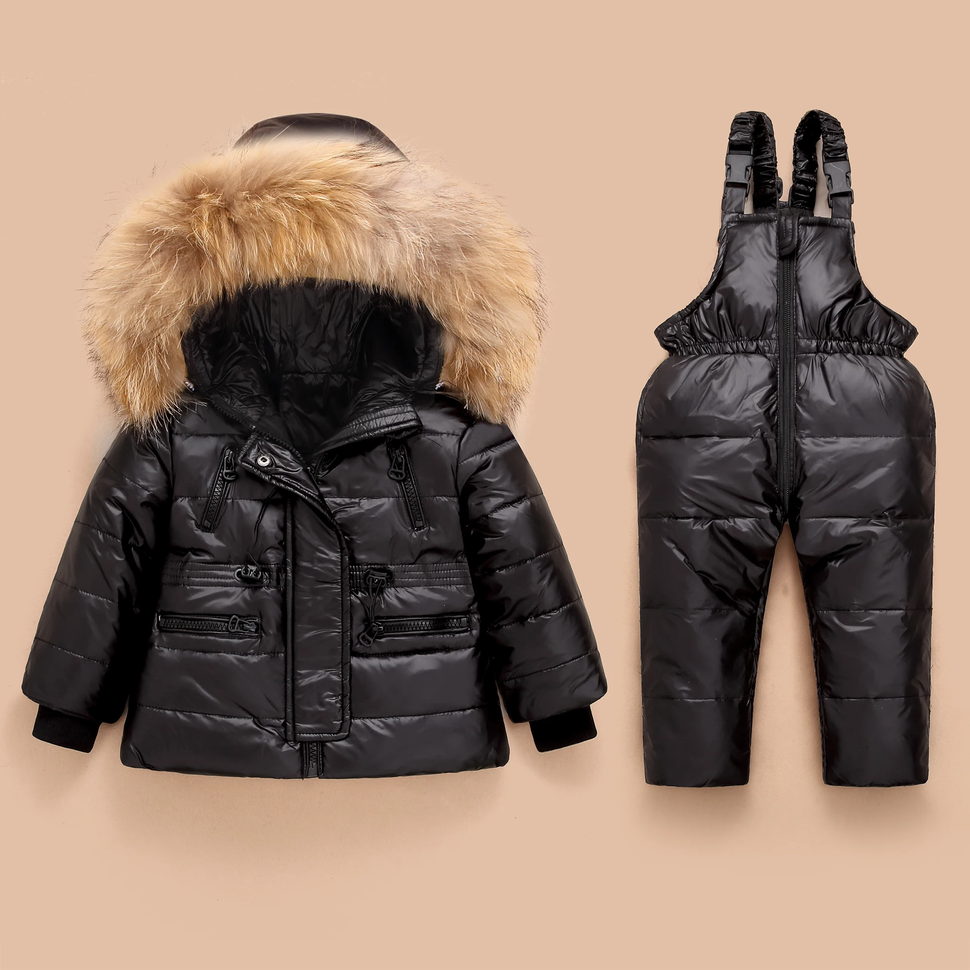 Children Winter Clothes Set 2022 Down Jacket Jumpsuit Baby Boys Parka Real Fur Girls Toddler Thick Warm Overall Snowsuit R103