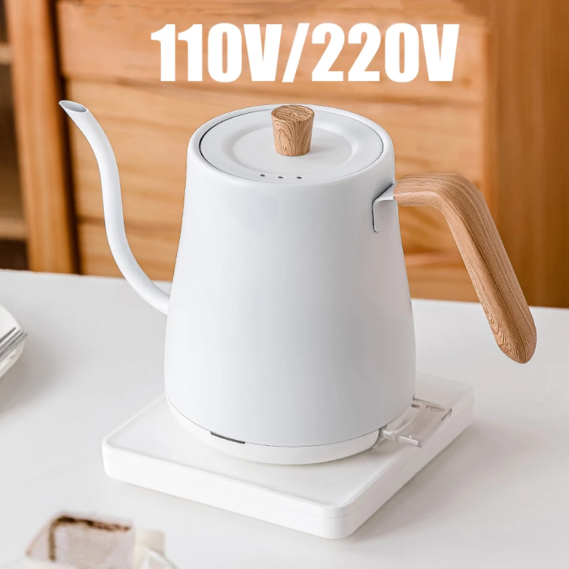 

110V 220V Electric Kettle Hand Brew Coffee Pot Gooseneck Jug Slender Mouth Pot Heating Water Bottle Stainless Steel Teapot 1000W