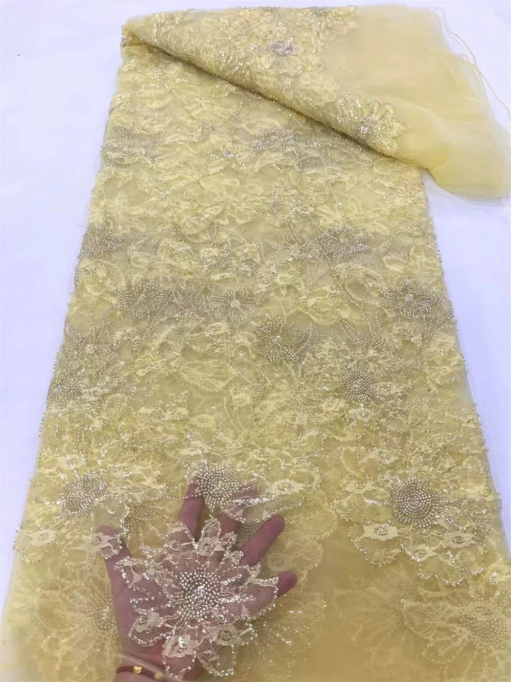 5 ярдов африканской кружевной ткани с бусинами нигерийские и французские