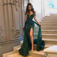 2022 green sweetheart prom dresses strapless appliques mermaid high split evening dresses formal party gown sexy robes de soir%c3%a9e
