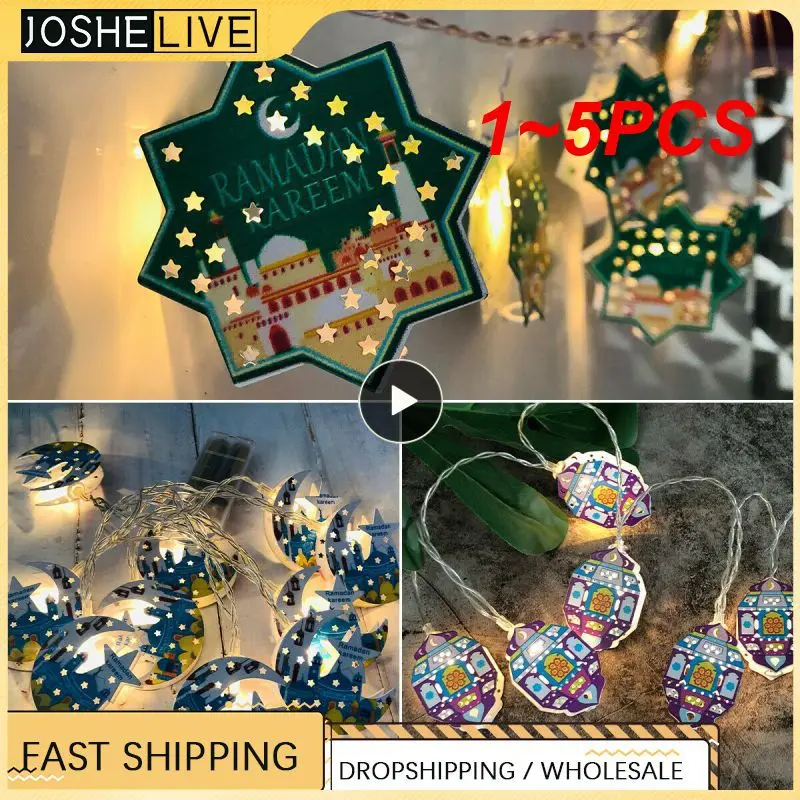 

1 ~ 5 шт., 10 светодиодов, Eid Mubarak, луна, звезда, фотоэлемент, гирлянда, 2023, исламский мусульманский стиль, искусственное украшение, праздничное освещение