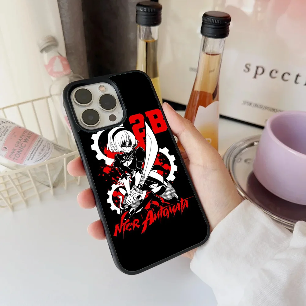 Чехол для телефона Game NieR Automata 2B IPhone 11 12 13 14 15 16 Plus Pro Max зеркальный акриловый чехол