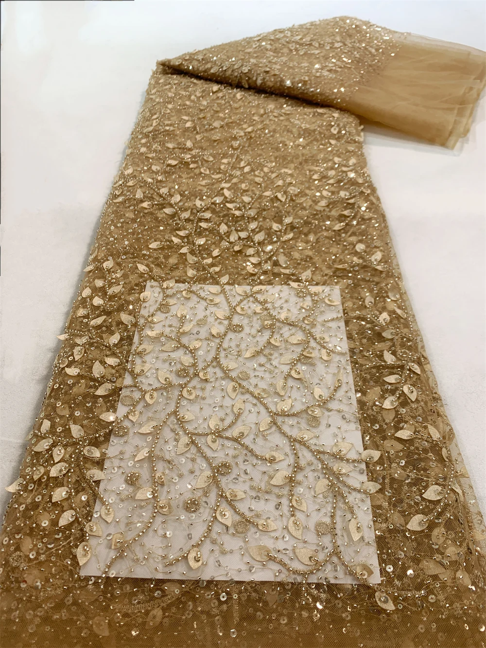 

African Weddings Design Beaded Fabric Beads Embroidery French Tulle Net lace Sequin Nigeria Fabirc For Evening Dresses PL259-3
