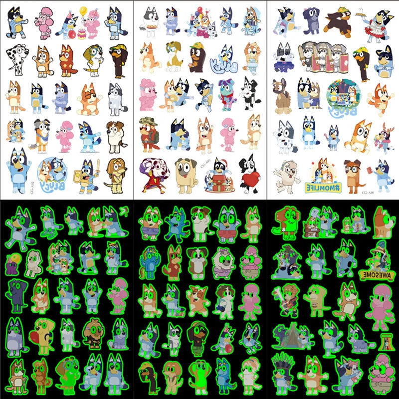 Световая татуировка серии Bluey детская светящаяся наклейка на руку лицо