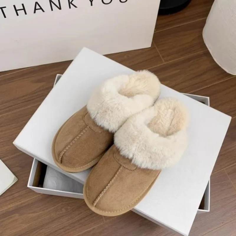 Женские модные качественные меховые кожаные интегрированные тапочки утолщенные