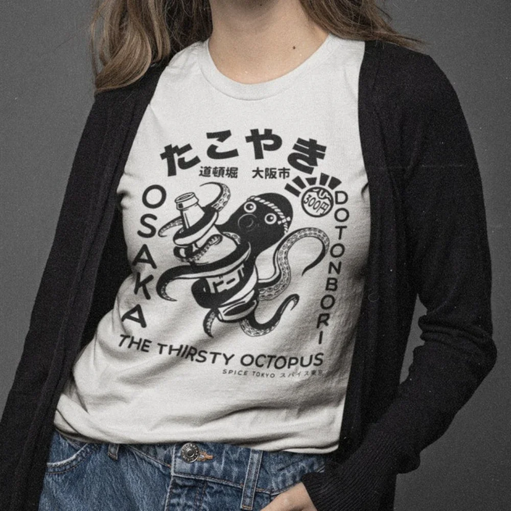 Японские футболки с графическим рисунком такояки уличная одежда Kanji and Hiragana