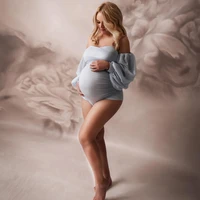 sexy milk blue strapless stretchy spandex maternity bodysuit to photography short pregnancy women dress with detachable sleeve