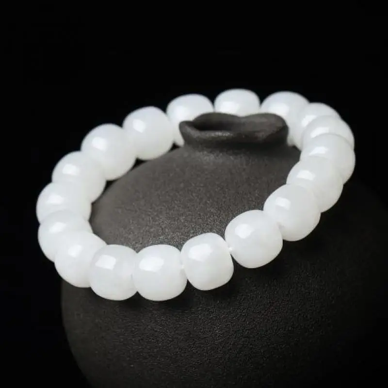 

Natural White Jade Nephrite Bracelet Men Women Healing Gemstone Fine Jewelry Genuine Hetian Jades Barrel Beads Bracelets Bangles