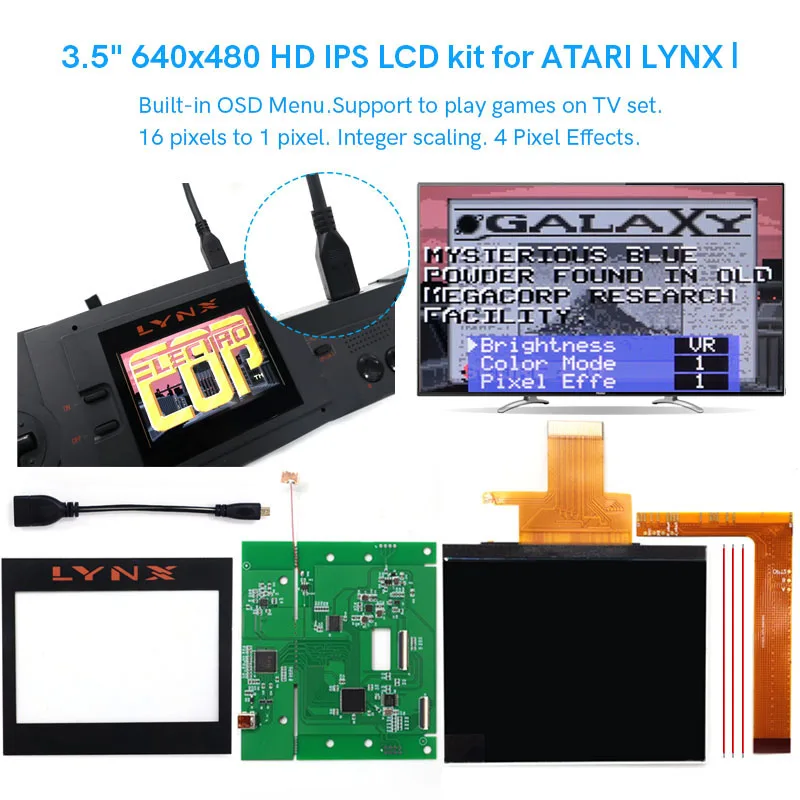 Фото ЖК-панель Hispeedido 3.5'' Retro Pixel HD 640x480 с выходом HDMI 720P, IPS LCD экран, мод для Atari Lynx I 1 №1