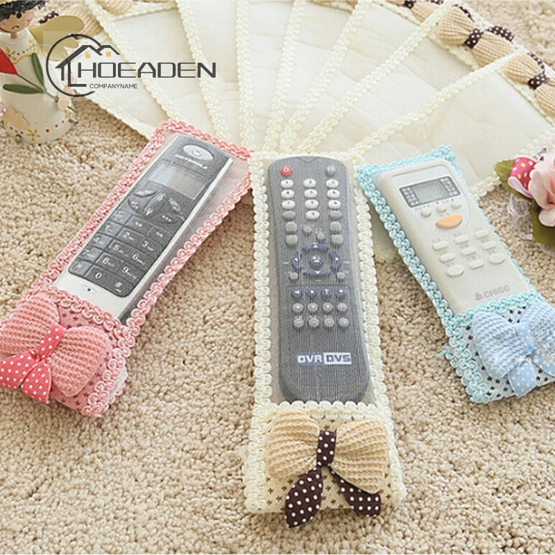 

1X Cute Bowknot Fabric Lace Remote Control Storage Bags Household TV Protective Dust Cover Jacket Accessories Home Supplies