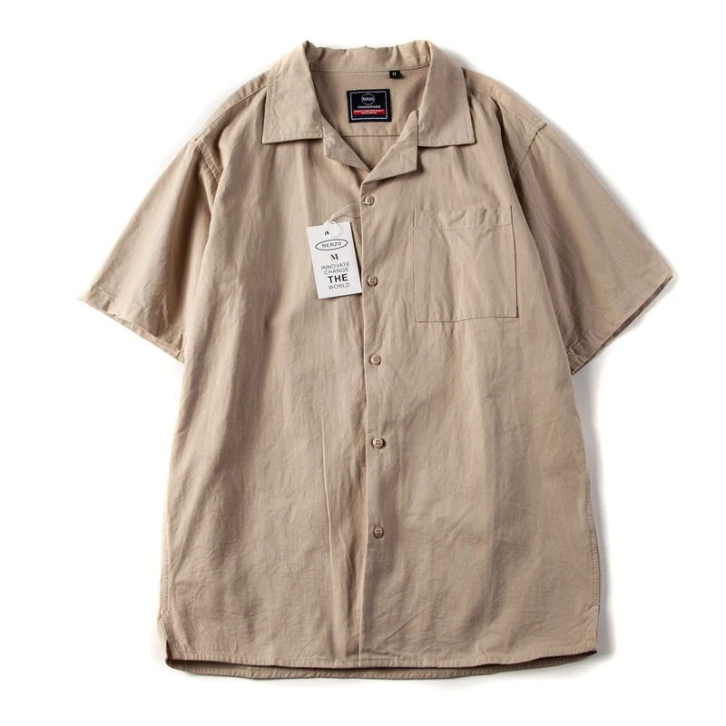 Винтажная рубашка с кубинским воротником и короткими рукавами