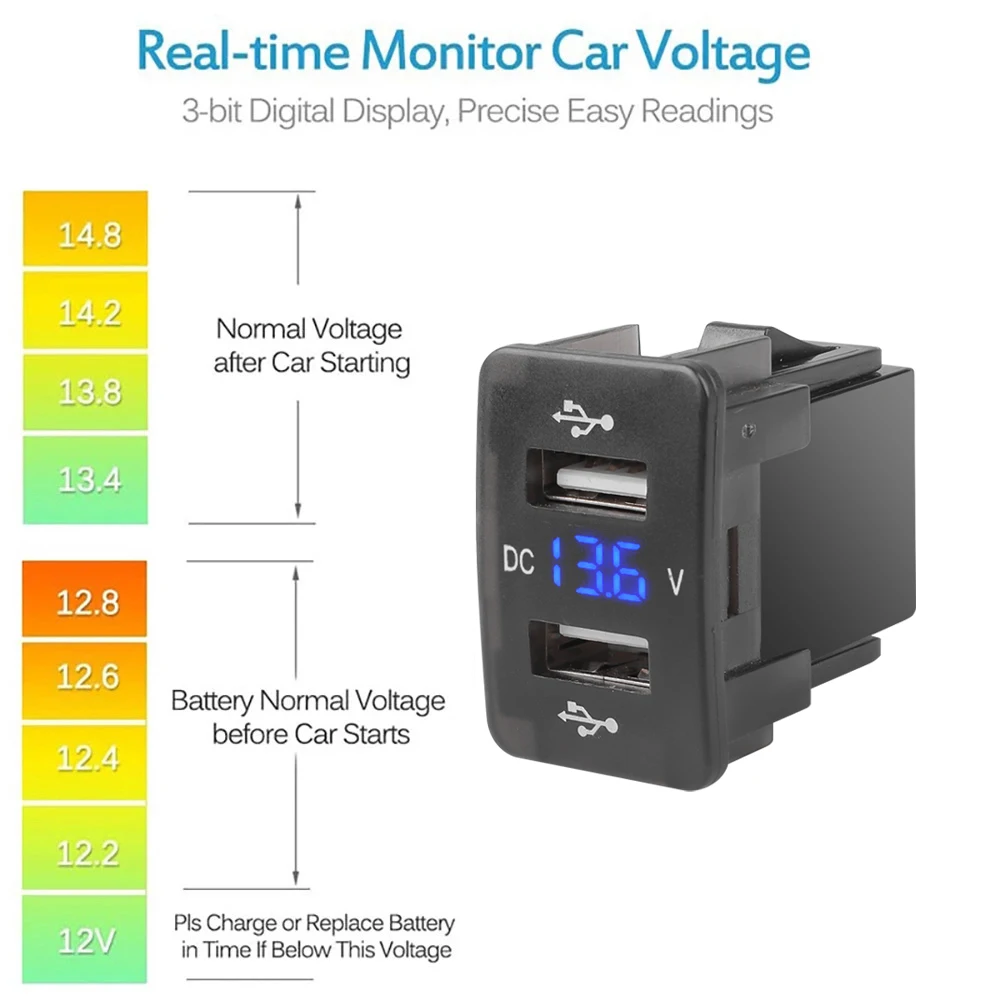 Автомобильное зарядное устройство с двумя USB-портами 36 мм * 24 2 1 А + автомобильный