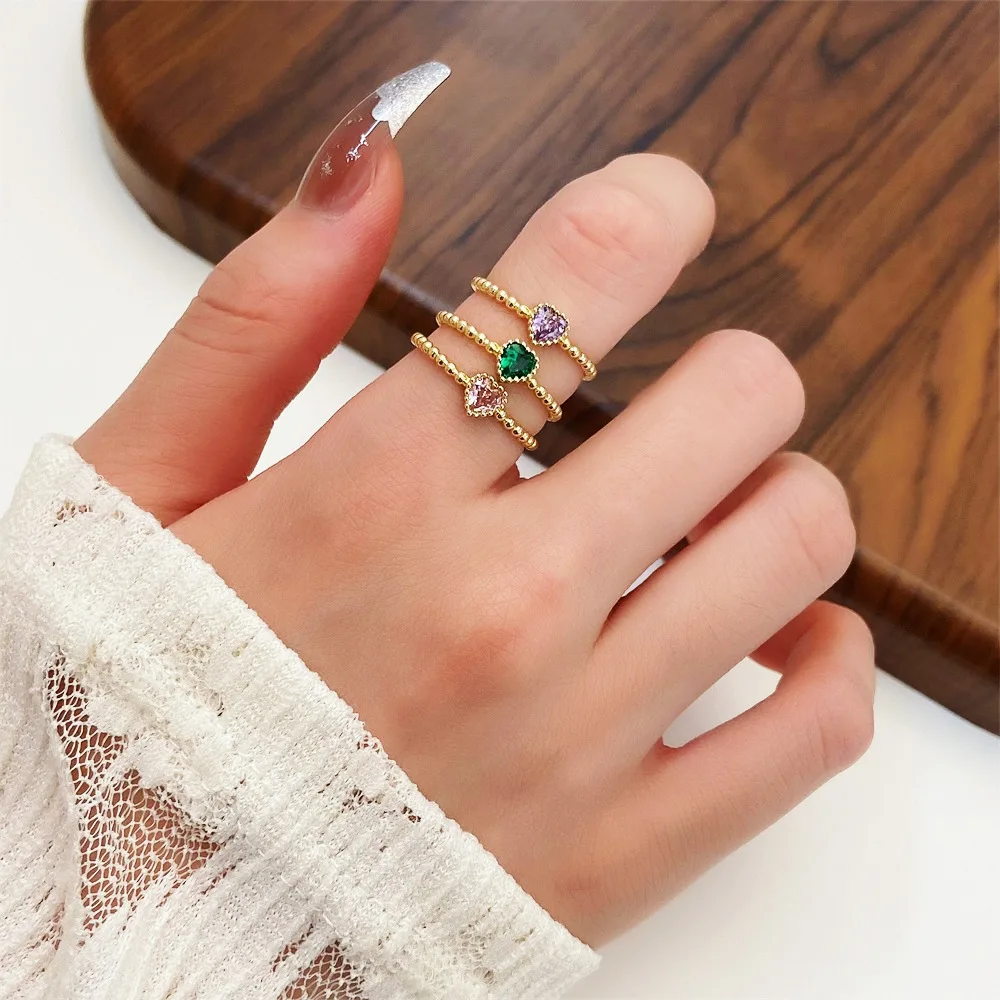 

European and American Ins Style Zircon Love Ring Female Golden Color Geometric Open Index Finger Ring
