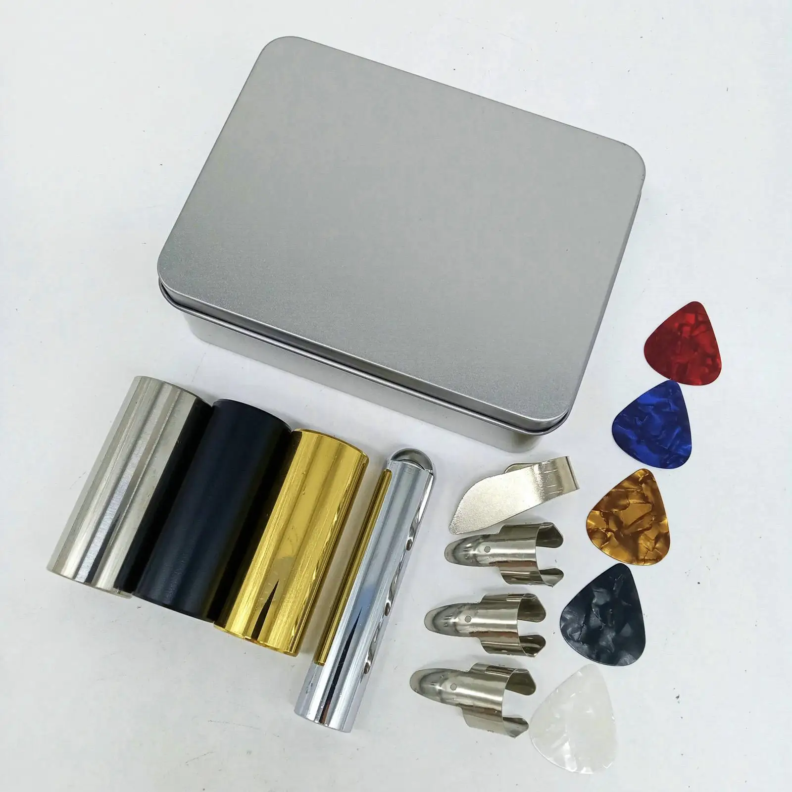 

14Pcs Slide Bar Finger Tubes Guitar Lap Slide with Iron Case for Electric Guitar Musical Instruments Replacements