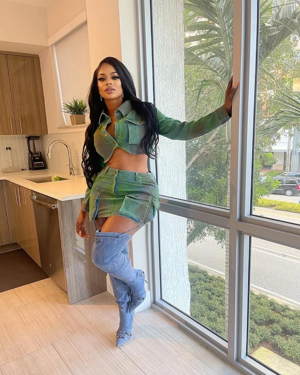 Весенняя женская джинсовая юбка с несколькими карманами комплект одежды