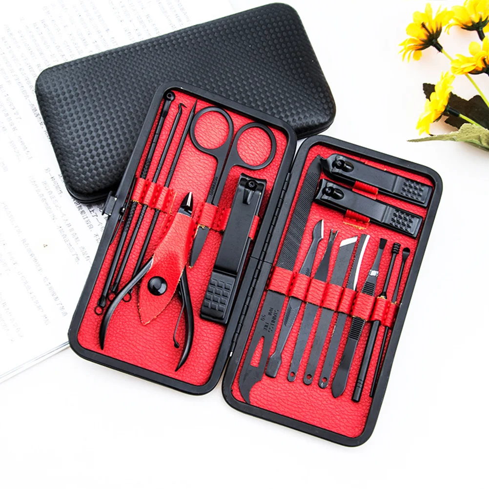 

1 Set 16Pcs Portable Household Manicure Tool Stainless Steel Nail Clippers Pedicure Trimmer Clippers for Men or Black and