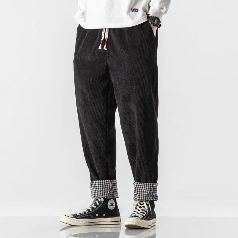 

Брюки-султанки мужские вельветовые в клетку, повседневные штаны для бега, свободные брюки в стиле Харадзюку, большие размеры 5XL, уличная одежда, 2023