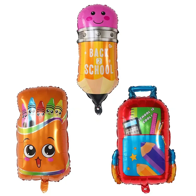 3pcs Crayon Box Pencil Foil Balloons Schoolbag Graduation Helium Ballon Learning Birthday Party Decor Start Back School Globos