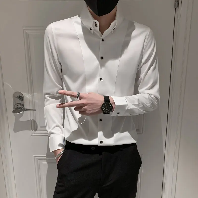 Korean Style Men Spring High Quality Casual Business Shirts/Male Slim Fit Dress Shirts Blouse Chemise Homme Plus Size 2XL