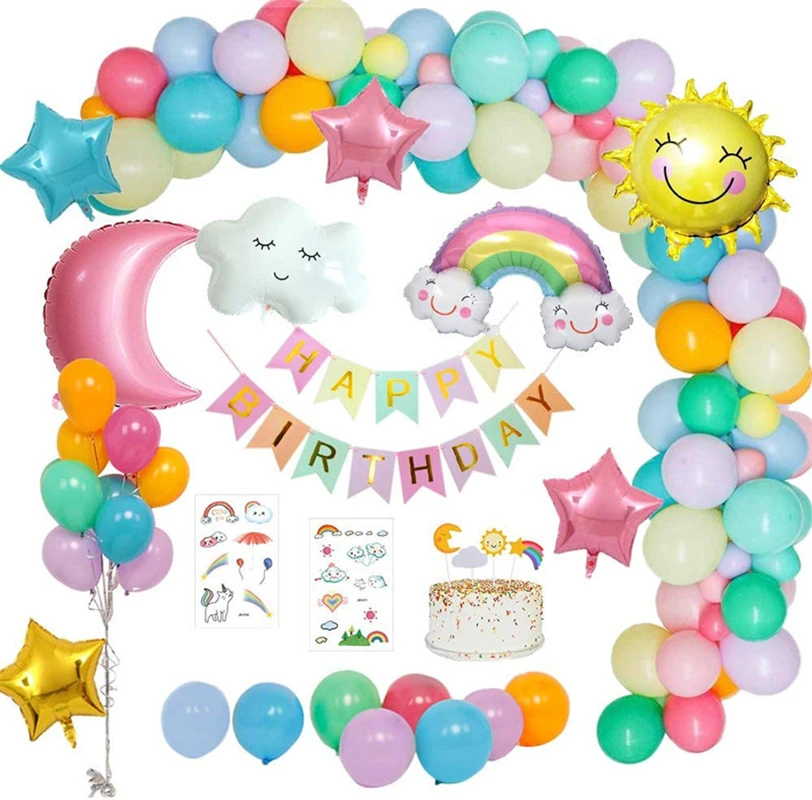 

1Set Rainbow Smile White Cloud Balloons Birthday Party Wedding Accessories Decoration Helium Balloons Sun Boy Girl Toy