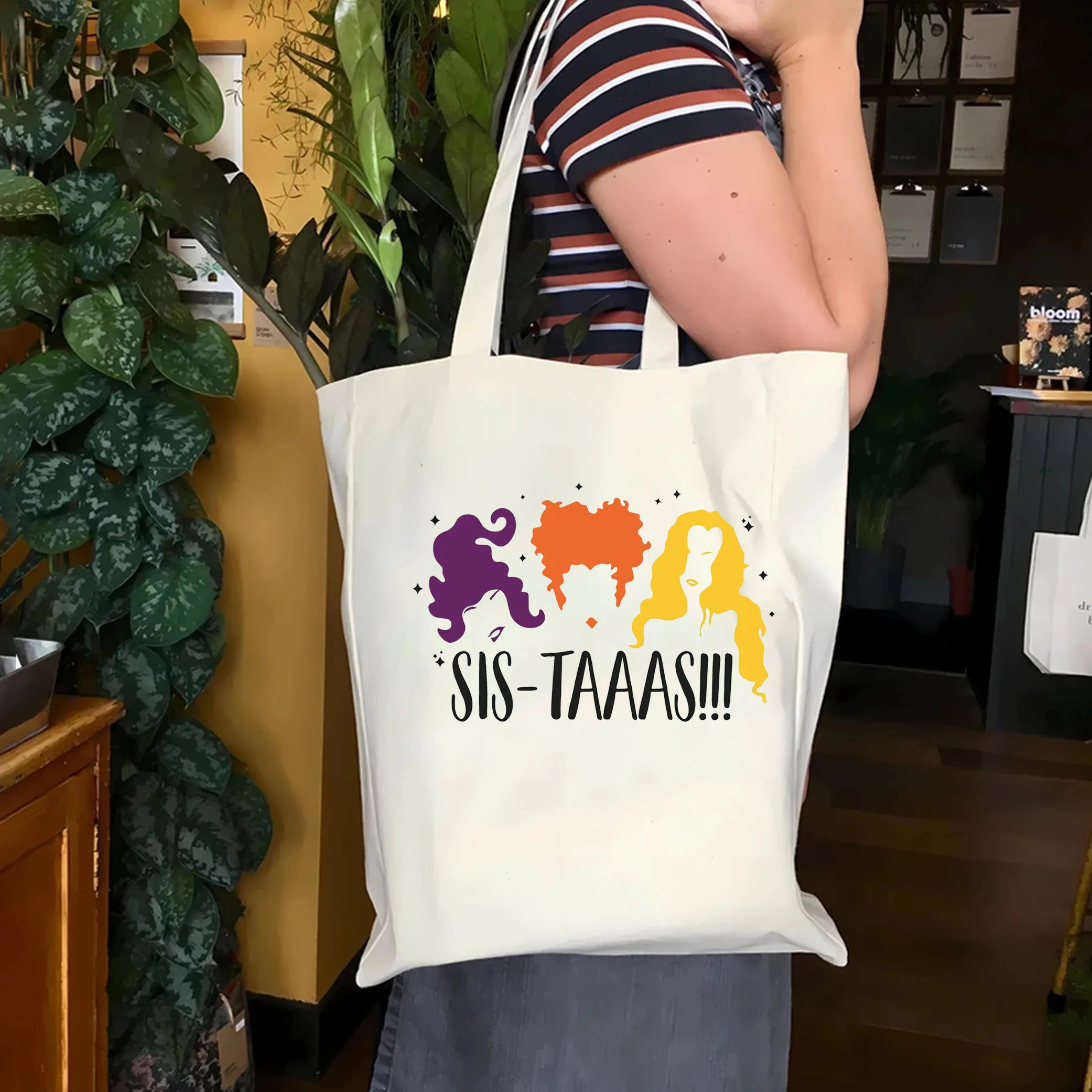 Холщовая Сумка-тоут Hocus Pocus Sistaaas для Хэллоуина женская модная сумка-тоут сестер