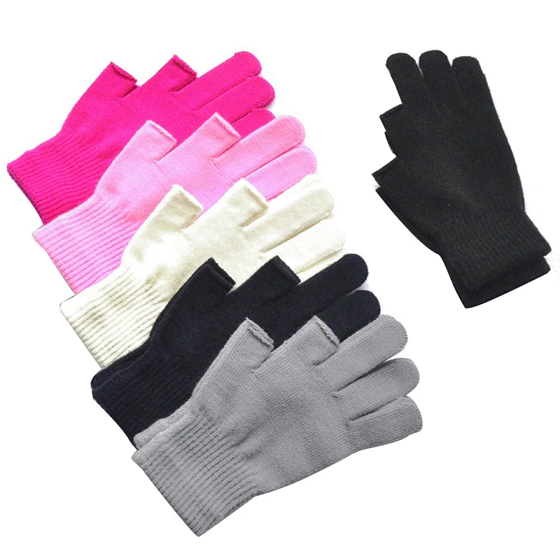 

1 Pair Unisex Two Half Finger Gloves Knit Gloves Winter Warm Work Gloves Two-finger Exposed Writing Games Fingerless Gloves