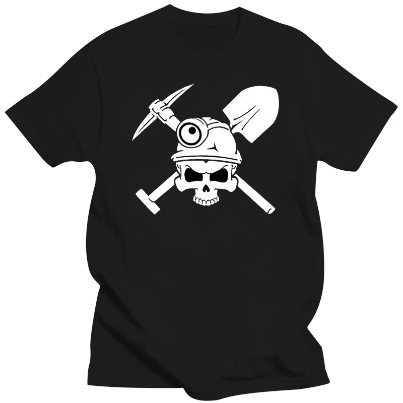 Новинка 2019 хлопковая футболка женская с черепом для майнинга твердой шляпой