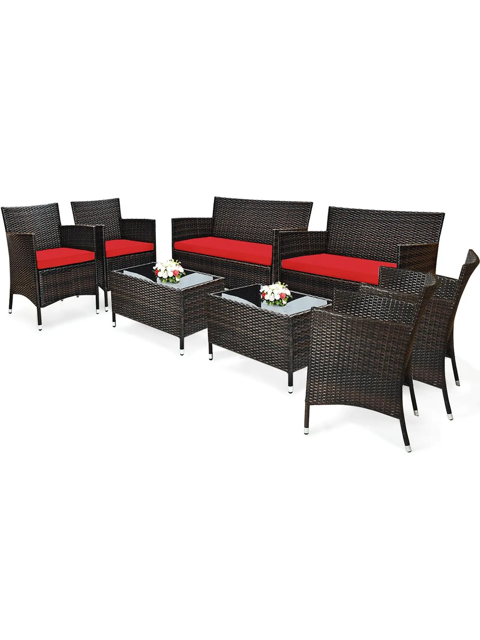 8PCS Patio Sectional Furniture Set Rattan Wicker Coffee Table 6