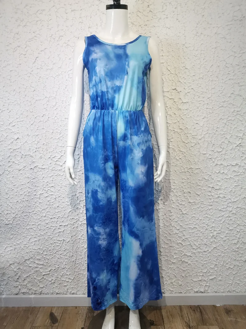 2023 New Summer Casual Tie-dye Ladies Jumpsuit 2023 Fashion Sleeveless Suspenders Printed Tie-dye Loose Jumpsuit Wide-leg Loose