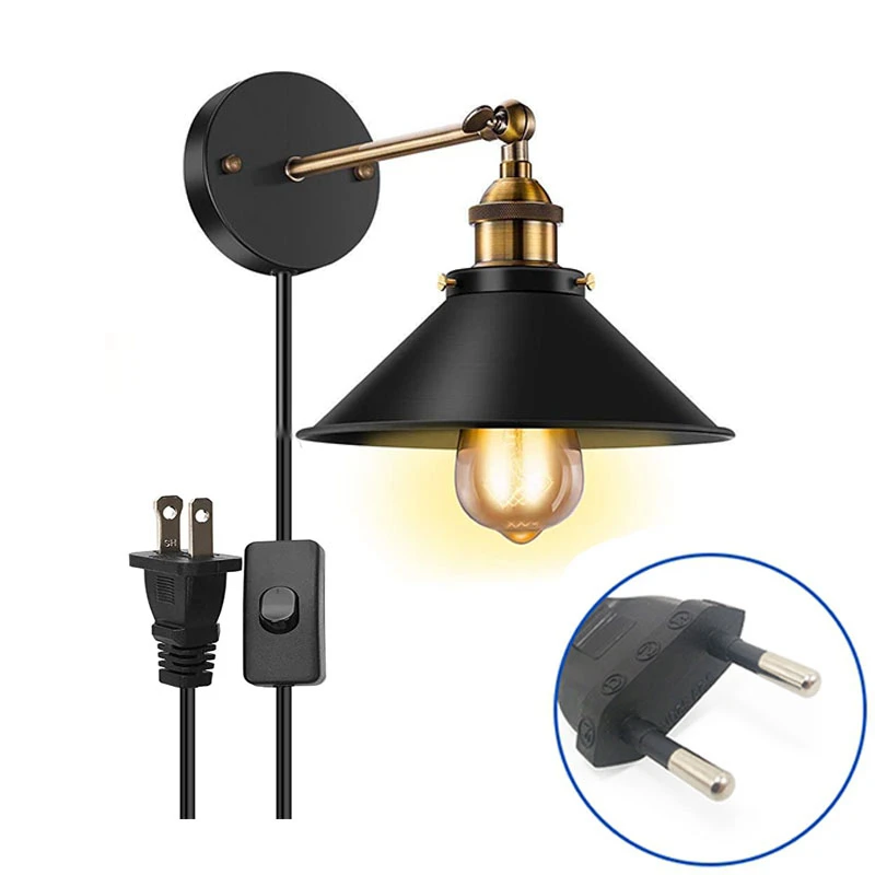 

With Bedroom Home Industrial For Vinatge Plug Black Lamp Room Wall Loft Cord Fixtures Sconce Light Living In