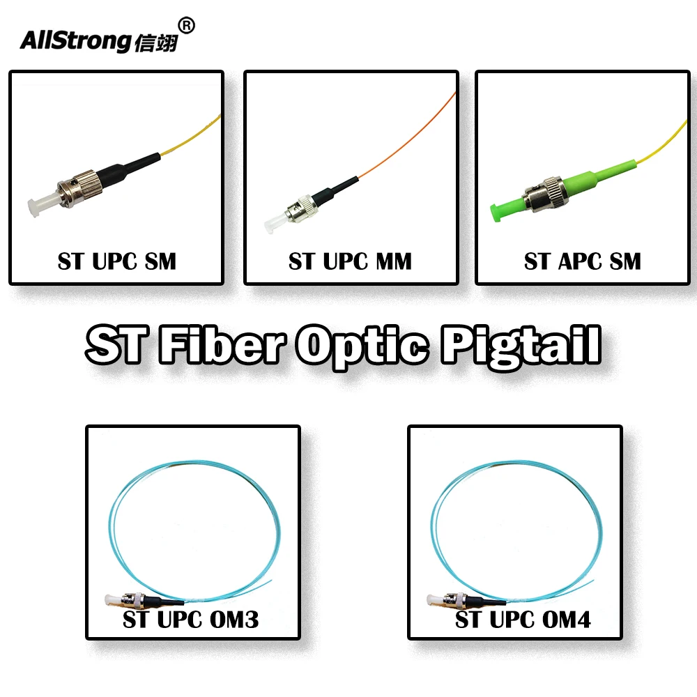 

ALLSTRONG ST UPC/APC 1.0 Meter 10/20/50/100 Pieces Fiber Optic Pigtail Simplex 0.9mm G657A1 FTTH Networking SM Single Mode