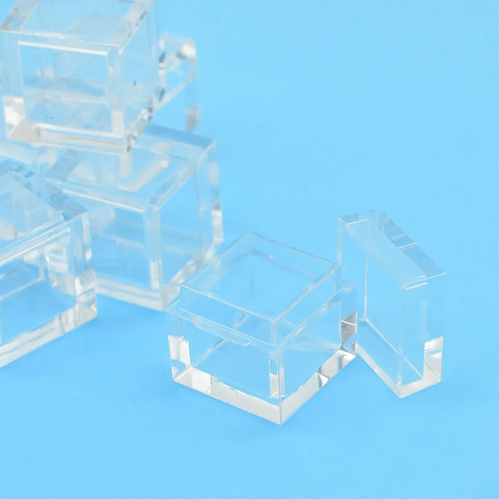 Fundas acrílicas de 10 piezas para objetos, cajas transparentes con forma de cubo, almacenamiento de colección de tamaño pequeño de 14mm para cubos de elemento de 10mm