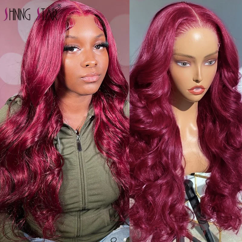 

Burgundy 99J Colred Human Hair Wigs Transparent Body Wave Lace Front Human Hair Wigs For Women 13x4 Lace Frontal Wig PrePlucked