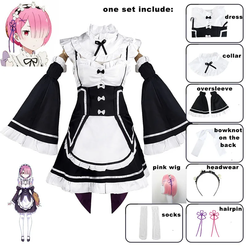Ram/Rem Cosplay Re:zero Kara Hajimeru Isekai Seikatsu Back белый костюм горничной |