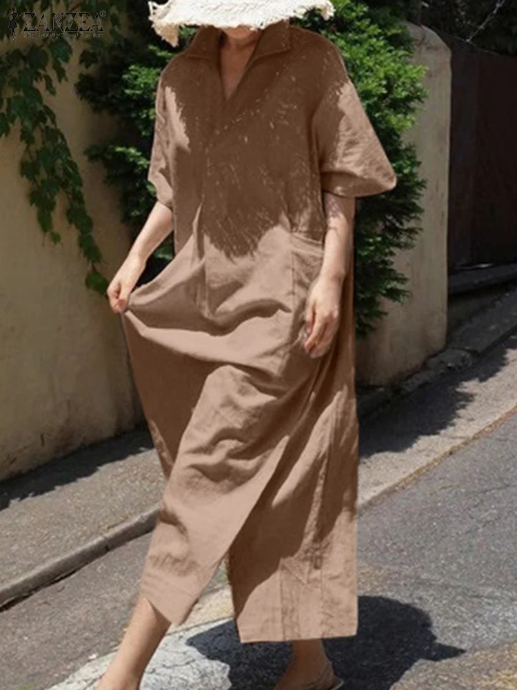 

ZANZEA Summer Solid Color Women Dress Short Sleeve V-Neck Pockets Sundress Bohemian Femme Fashion Casual Holiday Preppy Vestido