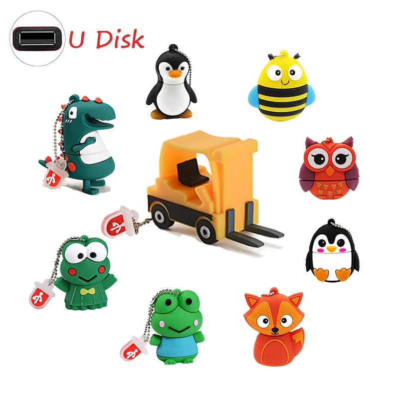 

Car Pen Drive 2.0 4GB Cute Mini Penguin Cat Fox Various Animal Types 64GB Flash Drive 32GB Free Key Ring 16GB Memory Stick Gift
