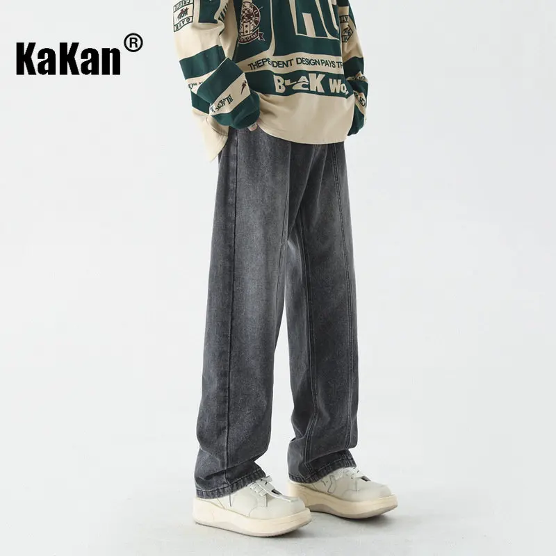 Kakan - New Vintage Jeans Menswear, Black Grey Medium Blue Loose Straight Casual Wide Leg Long Jeans K24-JFS512