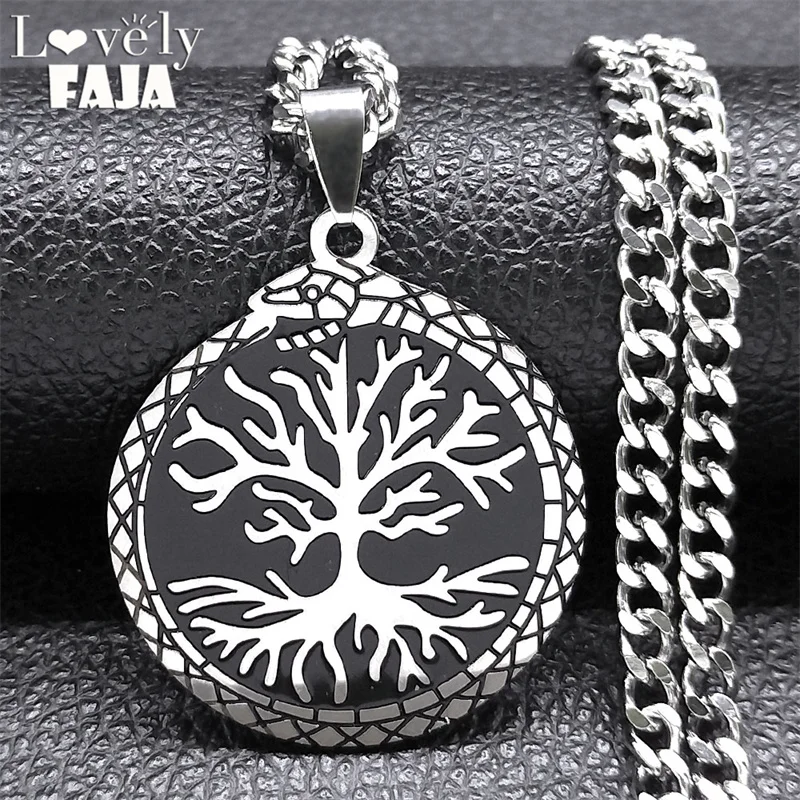 

Snake Ouroboros Tree of Life Yggdrasil Necklace Viking Stainless Steel Silver Color Animal Plant Necklaces Jewelry Gift N7969S03