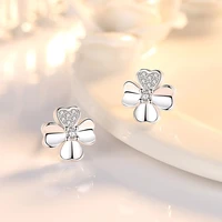 wholesale s925 sterling silver stud earrings high quality women fashion jewelry retro simple lucky clover zircon earrings