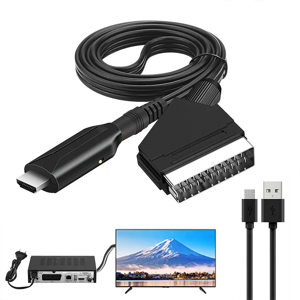 Scart To HDMI-compatible Converter Audio Video Adapter For HDTV STB VHS DVD 1 Meter Conversion Cable